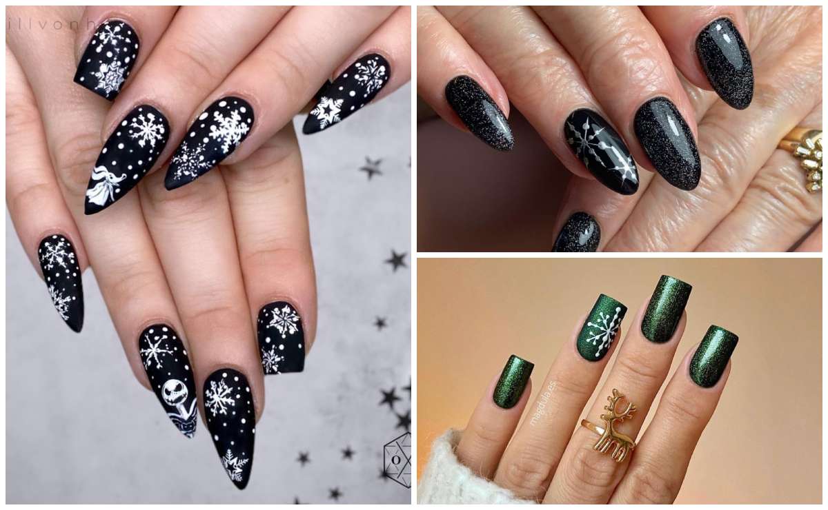 Uñas navideñas en tonos oscuros, para un diciembre muy ‘darks’